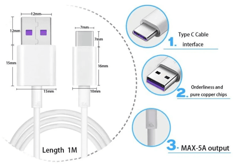 USB-A til USB-C Ladekabel 1 meter